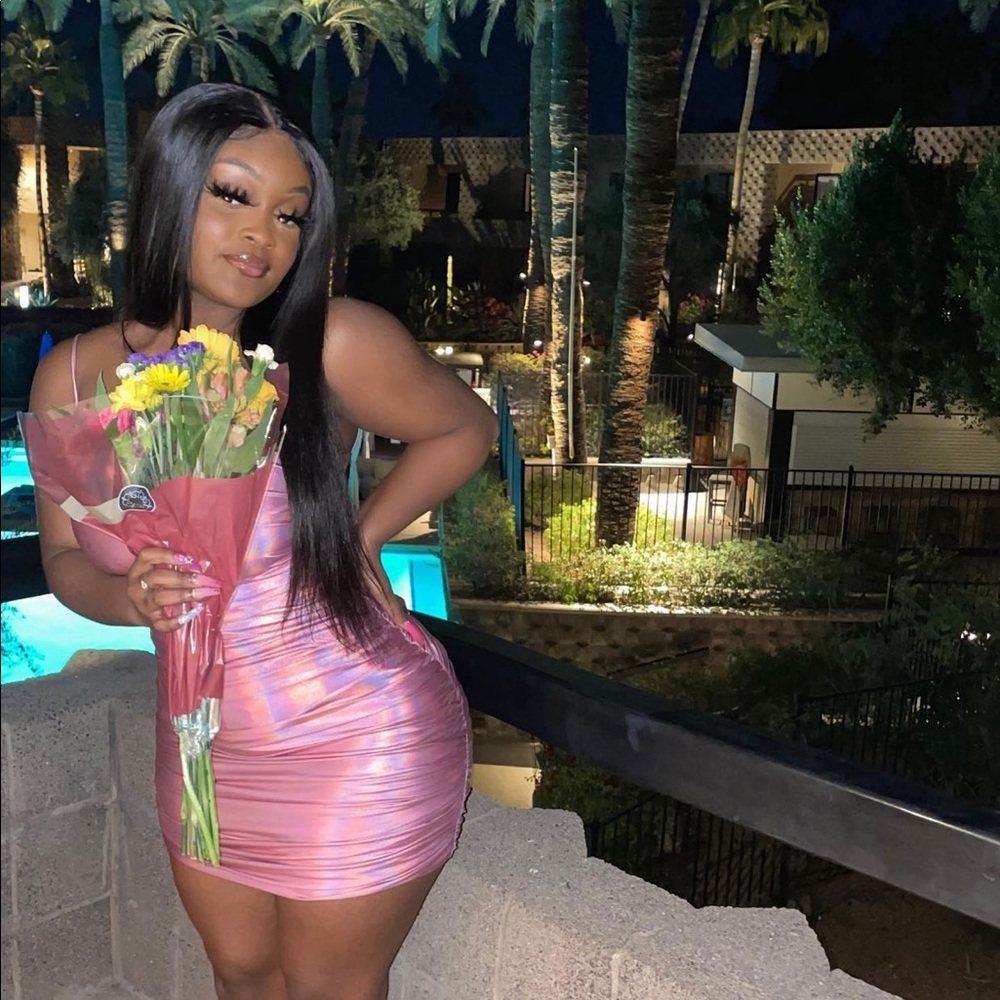 Oh Polly Spellbound Holographic Ruched Dress